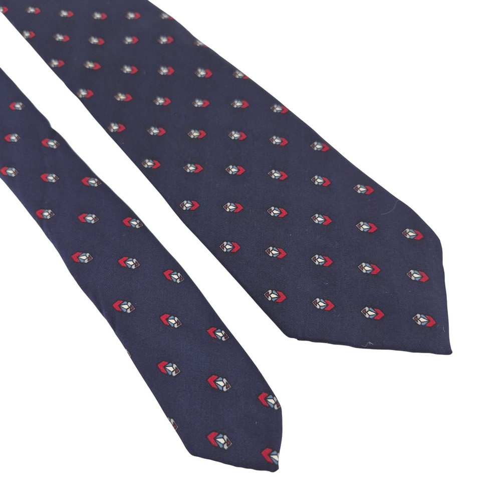 Christian Dior Silk Tie Navy Blue Geometric‎ Pattern Mens Cravate Paris Designer